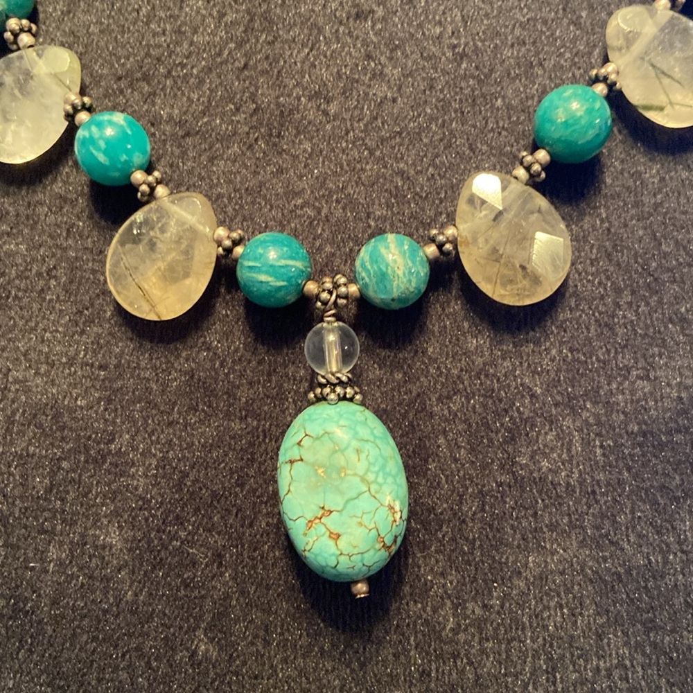 Turquoise and smoky quartz necklace